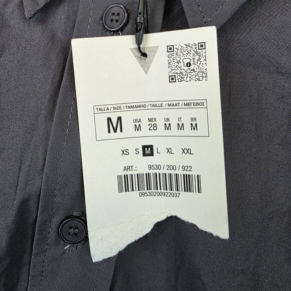 Zara Shirt Womens Medium Gray Button Down Oversized Back Pleat Long Sleeve Top - Picture 3 of 11